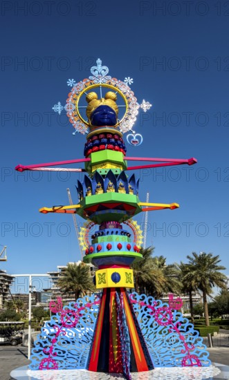 Statue at the entrance to Louvre Abu Dhabi, art museum by French architect Jean Nouvel, building on Saadiyat Island, Abu Dhabi, United Arab Emirates