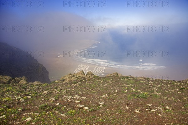 Foggy coastal scenery from Mirador de Ermita de Las Nieves and sea views, Mirador de Ermita de Las Nieves, Lanzarote