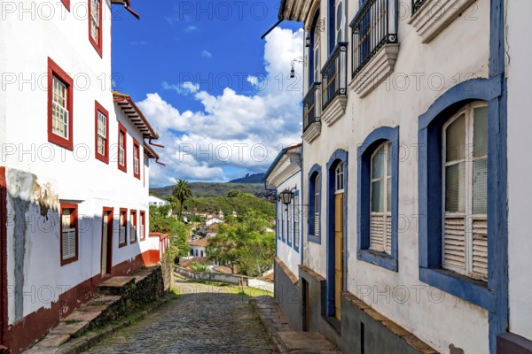 Historic alleys, streets and slopes nestled among the hills of the city of Ouro Preto, Ouro Preto, Minas Gerais, Brazil