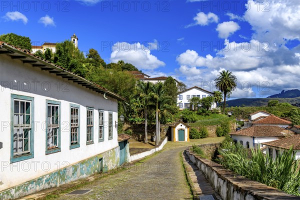 Typical architecture of the old city of Ouro Preto with chapel and historic houses