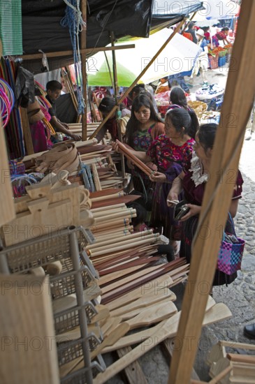 Mayan woman wearing traditional clothes at the market in Chichicastenango, Highlands, El Quiché Department, Guatemala