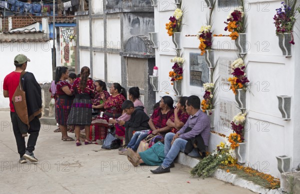 Mayan woman in traditional clothing at the cemetery in Chichicastenango, Highlands, El Quiché Department, Guatemala