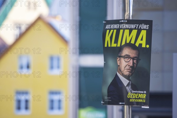 2026 state election in Baden-Württemberg. Election advertising in the city center of Stuttgart. Election poster of the GRÜNE party with leading candidate Cem Özdemir.Stuttgart, Baden-Württemberg, Germany