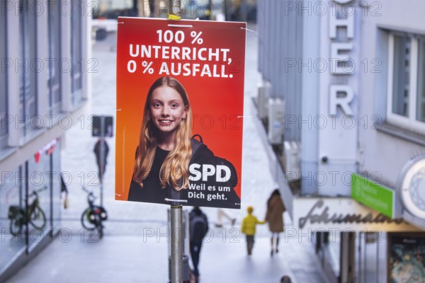 2026 state election in Baden-Württemberg. Election advertising in the city center of Stuttgart. Paartei SPD poster on education policy. Stuttgart, Baden-Württemberg, Germany