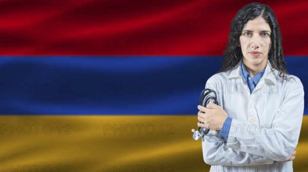 Armenian national health system, Medical professional on Armenia flag background