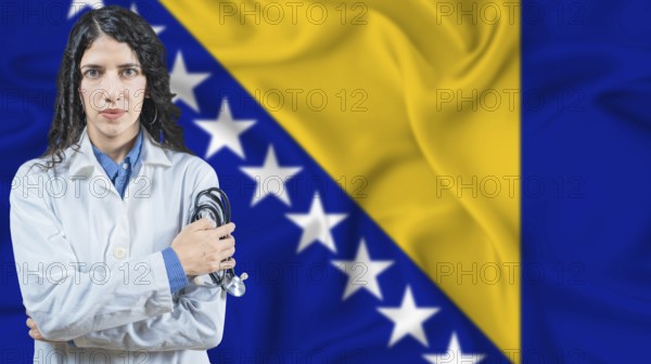 Bosnian national health system, Medical professional on Bosnia and Herzegovina flag background