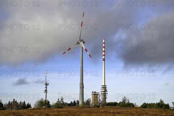 Wind turbine in the high moor on the Hornisgrinde, Hornisgrinde-Biberkessel nature reserve, Sasbachwalden municipality, Ortenaukreis, Baden-Württemberg, Germany