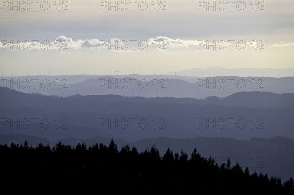 View of the Black Forest from the viewpoint at Schliffkopf, near Baiersbronn, Freudenstadt district, Black Forest, Baden-Württemberg, Germany