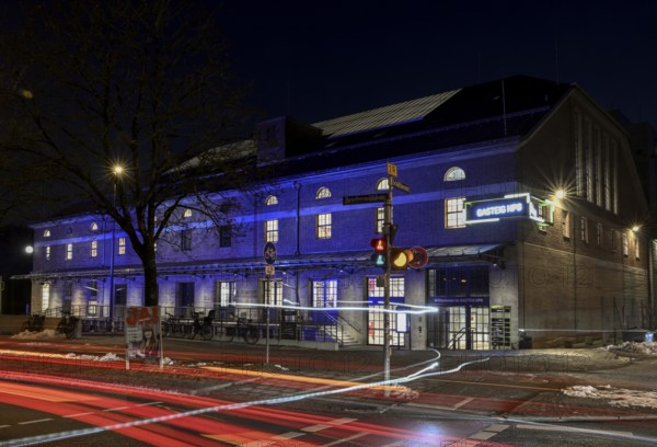 Gasteig HP8 at night, cultural center, concert hall, blue hour, Munich-Sendling, Upper Bavaria, Bavaria, Germany