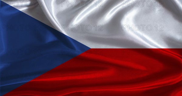 Czech Republic flag with cloth textured background. National flag of the Czech Republic with realistic texture