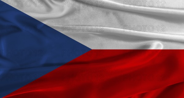 Flag of the Czech Republic with fabric textured background. Close up of National flag of the Czech Republic with realistic texture