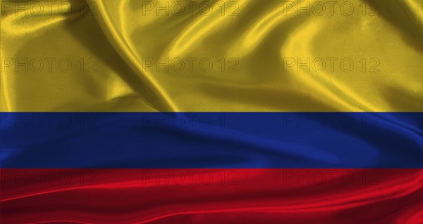 Colombia flag with cloth textured background. National flag of Colombia with realistic texture