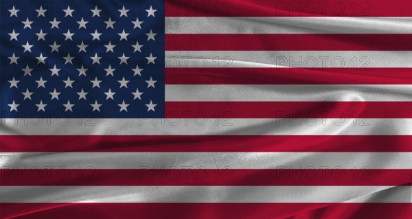 Flag of the United States with fabric textured background. Close up of National flag of the United States with realistic texture