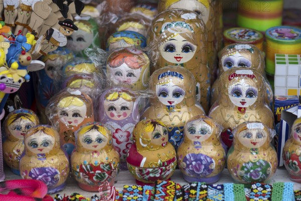 Matryoshkas as souvenirs at a stand, Vorone?, Romania