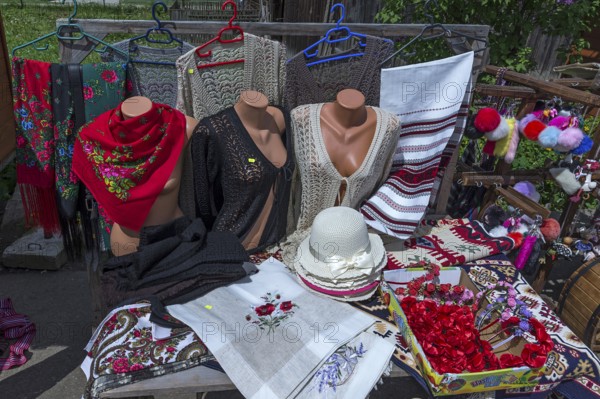 Traditional Romanian souvenirs at a tourist stand, Vorone?, Romania