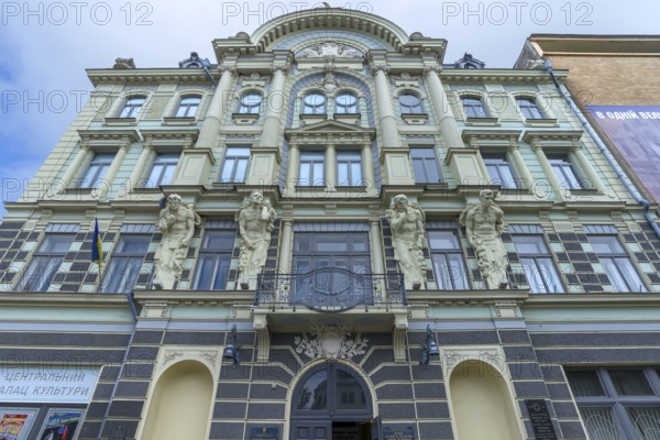 19th century house façade with old lantes, Chernivtsi, Ukraine