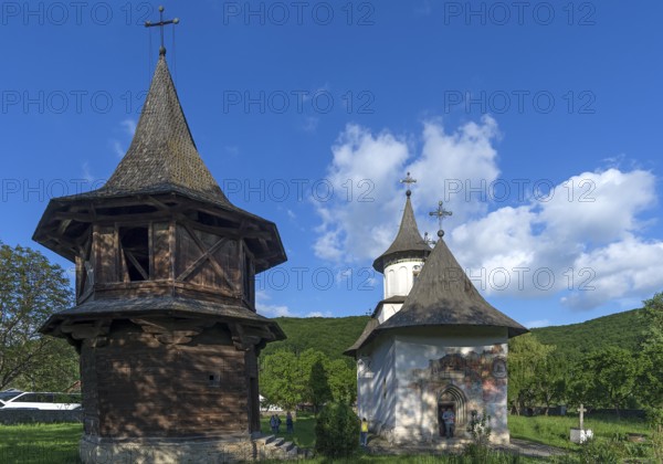 Church of the Exaltation of the Cross with bell tower, Patrauti Moldavian monastery from the 15th century, Patrauti, Romania