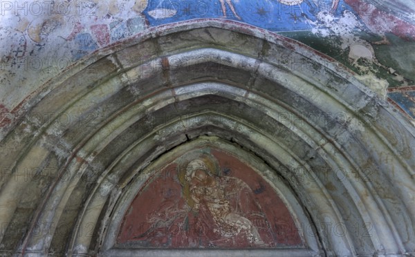 Frescoes in the archway of Humor Monastery, Romanian Orthodox Women's Monastery, 1530, Gura Humorului, Romania