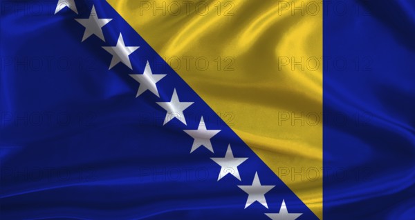 Bosnia and Herzegovina flag with cloth textured background. National flag of Bosnia and Herzegovina with realistic texture