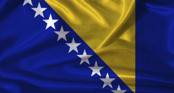 National flag of Bosnia and Herzegovina with cloth texture. Bosnia and Herzegovina flag with realistic texture background