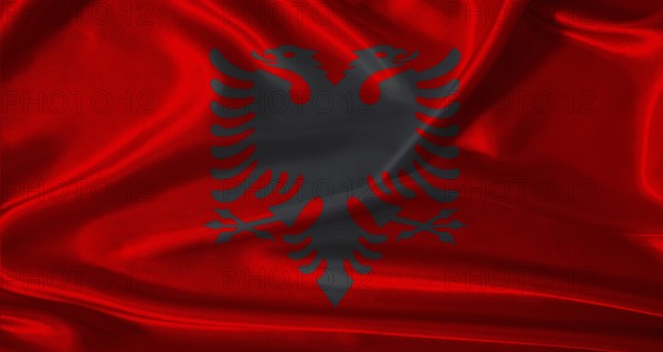 National flag of Albania with cloth texture. Albania flag with realistic texture background