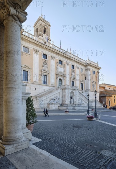 Senators' Palace (Palazzo Senatorio) in the morning light, Piazza del Campidoglio on the Capitoline Hill, Capitoline Square, Rome, Lazio, Italy