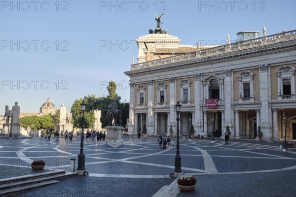Palazzo Nuovo, tourists in Piazza del Campidoglio on Capitoline Hill, Capitol Square, Rome, Lazio, Italy