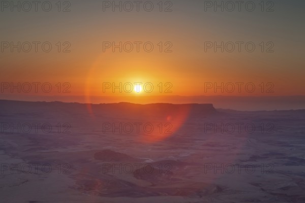 Mitzpe Ramon, Israel, Negev Desert, The Makhtesh Ramon crater at sunset part of the Ramon Nature Reserve