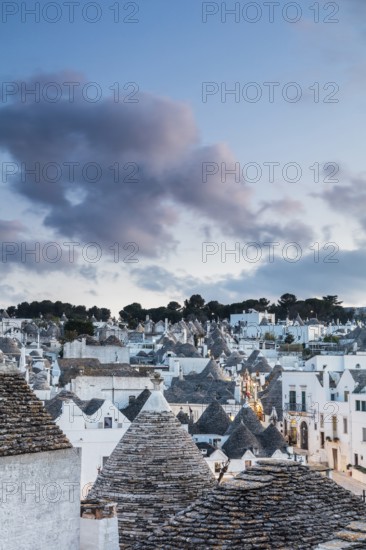 Alberobello, Puglia, Italy. The Trulli of Alberobello in the evening