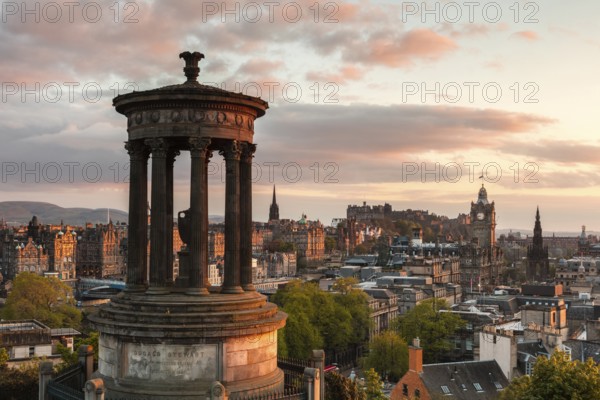 Edinburgh, Scotland, UK. The Dugalt Stewart Monument overlooking Edinburgh city