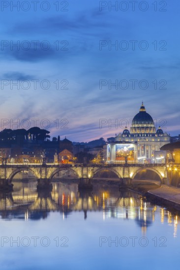 Rome, Lazio, Italy. The Vatican seen from across the river