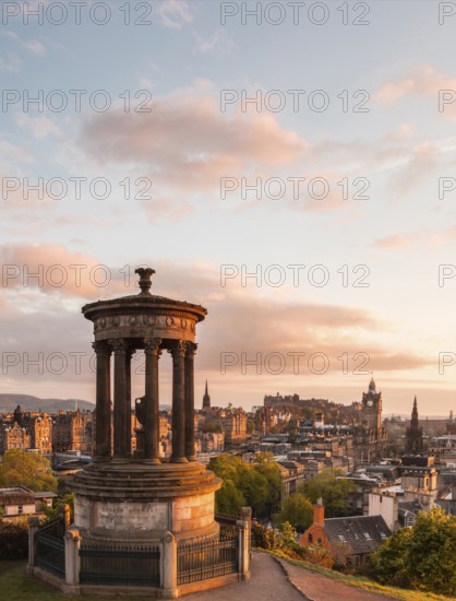 Edinburgh, Scotland, UK. The Dugalt Stewart Monument overlooking Edinburgh city