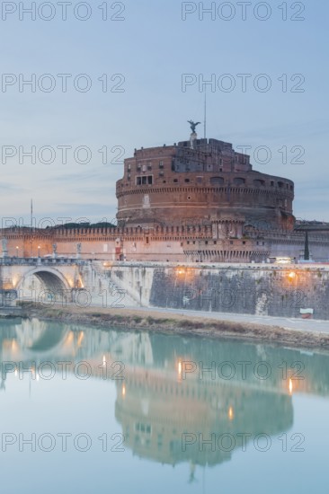 Rome, Lazio, Italy. Castel Sant Angelo seen from across the river