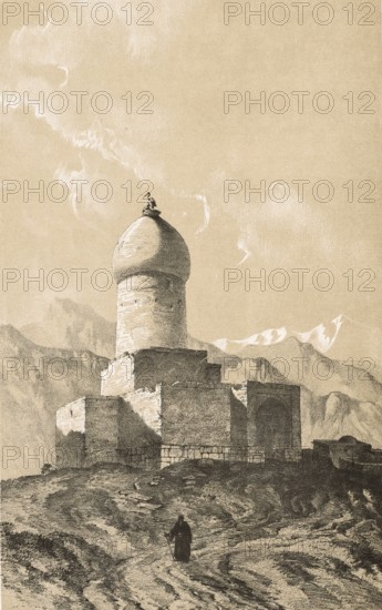 Tomb of Esther, Hadassah and Mordecai, also known as Mausoleum of Esther and Mordecai, in Hamadan, Iran, important Jewish pilgrimage site, authentic, digitally restored reproduction from a 19th century model by Eugene Flandin (1809-1876), exact date of depiction unknown, Historical