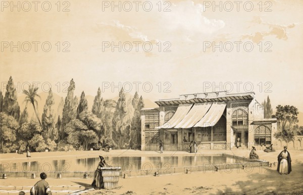 The Palace of Bagh-No, Nou Bagh in Shiras, Shiraz, Iran, authentic, digitally restored reproduction from a 19th century model by Eugene Flandin (1809-1876), exact date of depiction unknown, Historical
