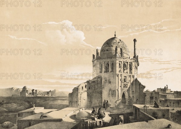 Chah-Khodah-Bendeh, Sultan Muhammad Chodabande, oil sheikh mausoleum, Soltaniyeh Cathedral, one of the most important monuments of Persian architecture and a UNESCO World Heritage Site since 2005, in Sultaniye, Iran, authentic, digitally restored reproduction of a 19th century model by Eugene Flandin (1809-1876), exact date of depiction unknown, Historic