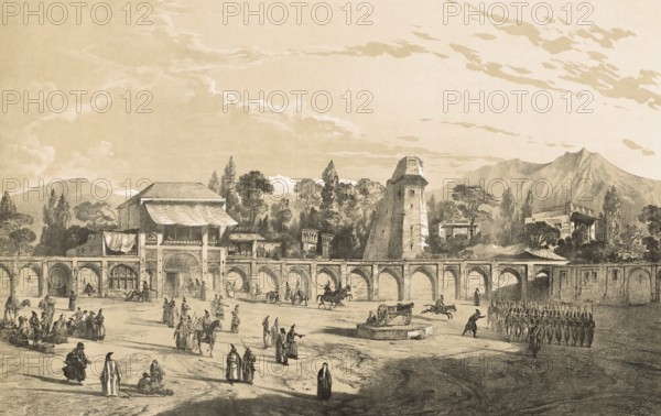 Meidan-i-Chah, Meidan-e Shah, Meidan i Sha, Royal Square, Tehran, Iran, authentic, digitally restored reproduction from a 19th century model by Eugene Flandin (1809-1876), exact date of depiction unknown, Historic