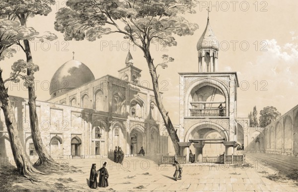 Vank Cathedral, the most important place of worship in the Armenian neighbourhood of New Julfa in Isfahan, Iran, authentic, digitally restored reproduction of a 19th century model by Eugene Flandin (1809-1876), exact date of depiction unknown, Historical