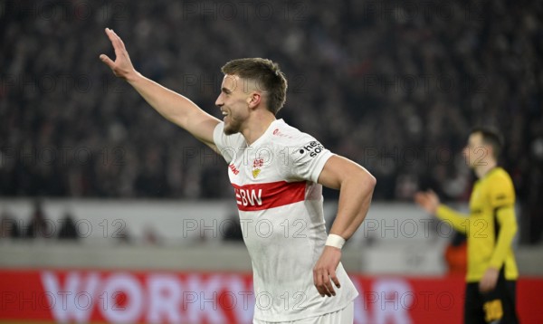 Goal celebration Ermedin Demirovic VfB Stuttgart (09) Gesture Gesture Football, UEFA EUROPA LEAGUE, MHPArena, MHP Arena Stuttgart, Baden-Württemberg, Germany