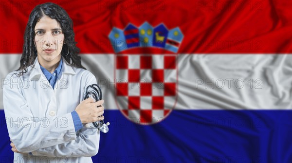 Croatian national health system, Medical professional on Croatia flag background