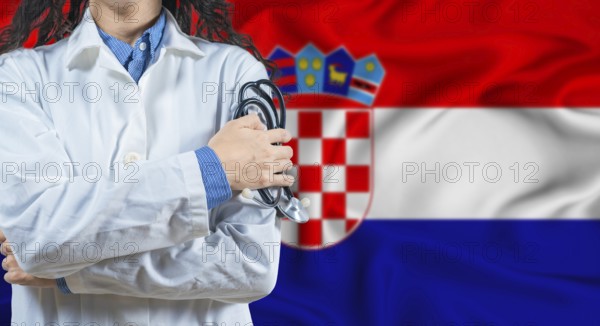 Healthcare professional with Croatia flag background. Professional doctor holding stethoscope on Croatia flag background