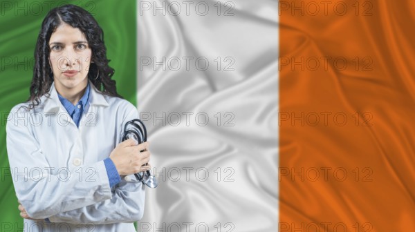 Irish national health system, Medical professional on Ireland flag background