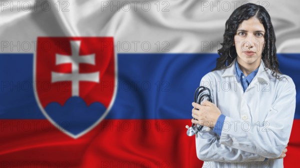 Slovak national health system, Medical professional on Slovakia flag background
