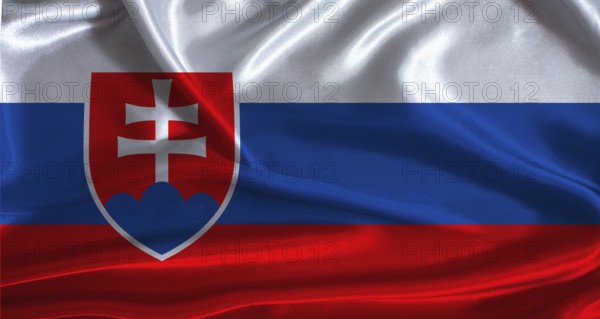 Slovakia flag with cloth textured background. National flag of Slovakia with realistic texture