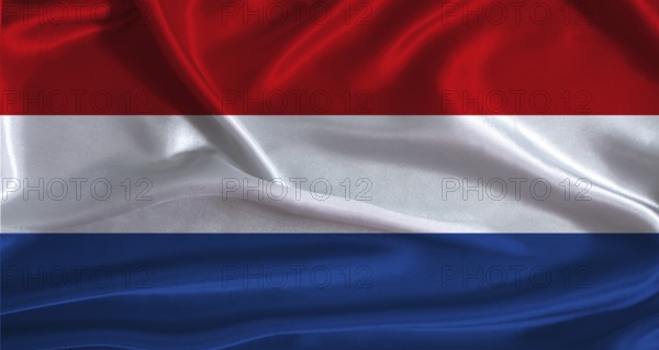 Netherlands flag with cloth textured background. National flag of the Netherlands with realistic texture