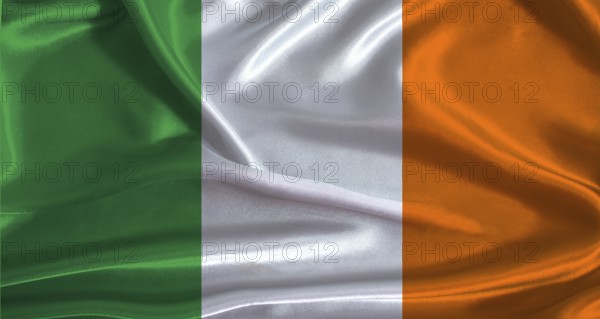 Ireland flag with cloth textured background. National flag of Ireland with realistic texture