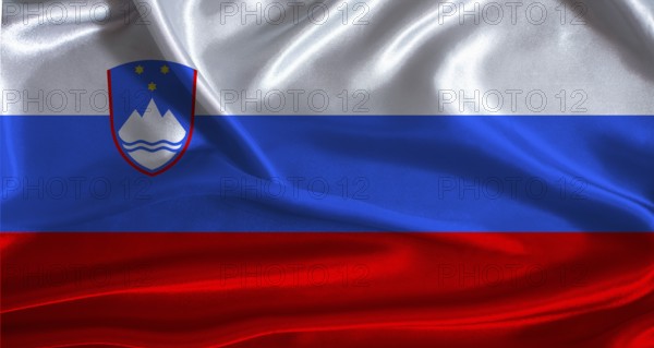 Slovenia flag with cloth textured background. National flag of Slovenia with realistic texture