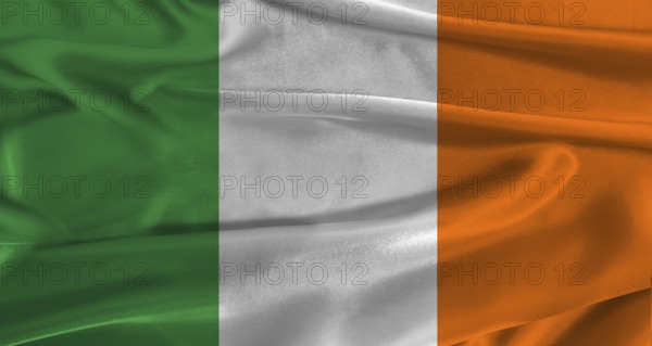 Flag of Ireland with fabric textured background. Close up of National flag of Ireland with realistic texture
