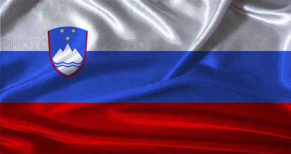 National flag of Slovenia with cloth texture. Slovenia flag with realistic texture background