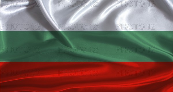 Bulgaria flag with cloth textured background. National flag of Bulgaria with realistic texture